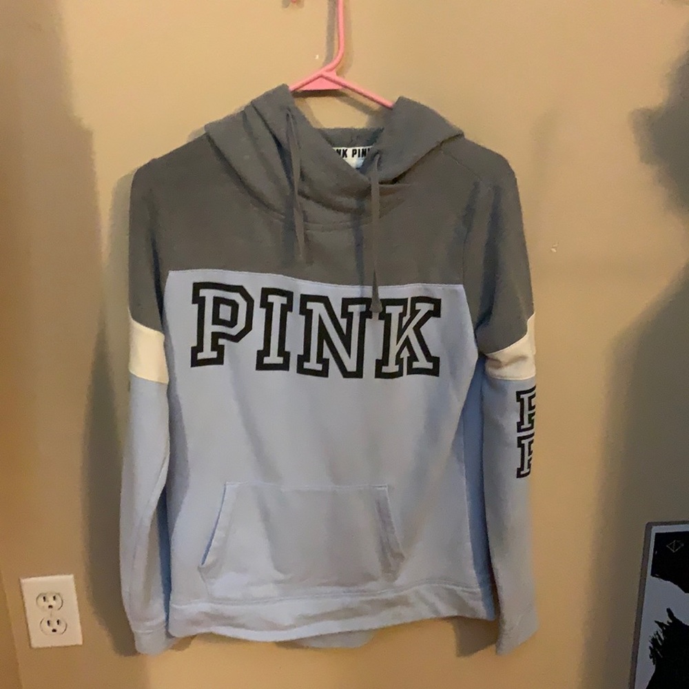 XS PINK Hoodie Blue Grey and White